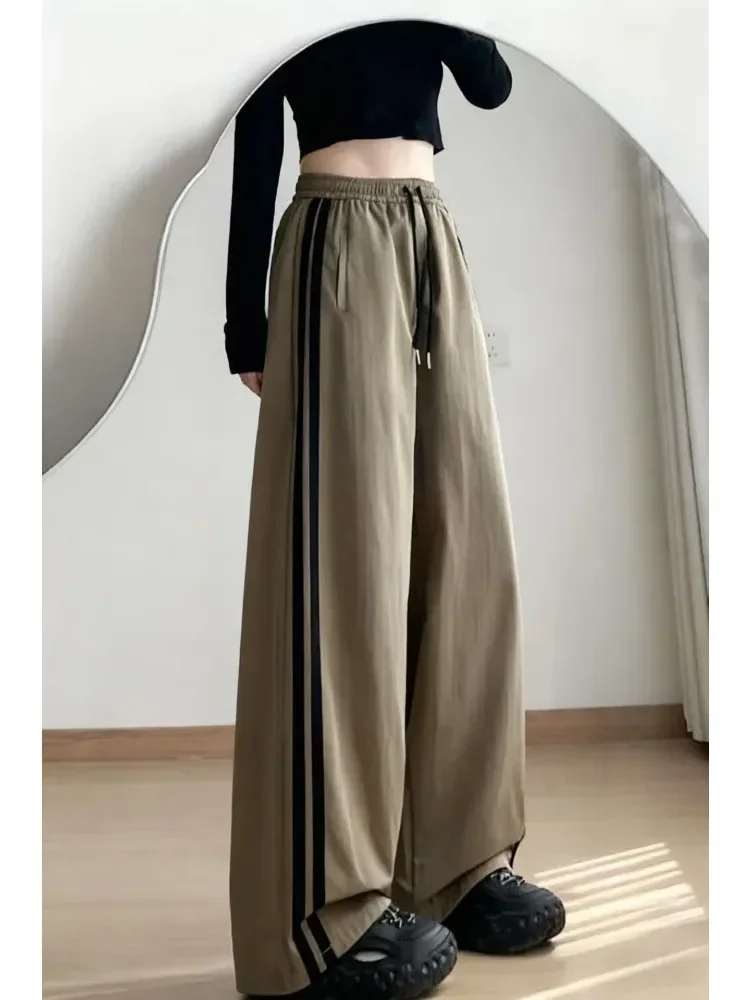 [READY STOCK]CHICMORE Celana kerajinan amerika musim gugur wanita baru pinggang tinggi longgar vertikal celana kaki lebar
