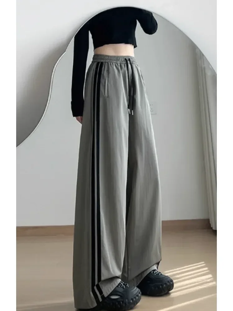 [READY STOCK]CHICMORE Celana kerajinan amerika musim gugur wanita baru pinggang tinggi longgar vertikal celana kaki lebar