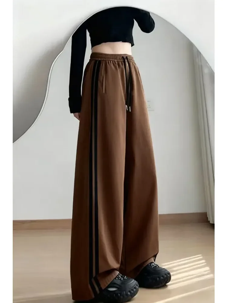 [READY STOCK]CHICMORE Celana kerajinan amerika musim gugur wanita baru pinggang tinggi longgar vertikal celana kaki lebar
