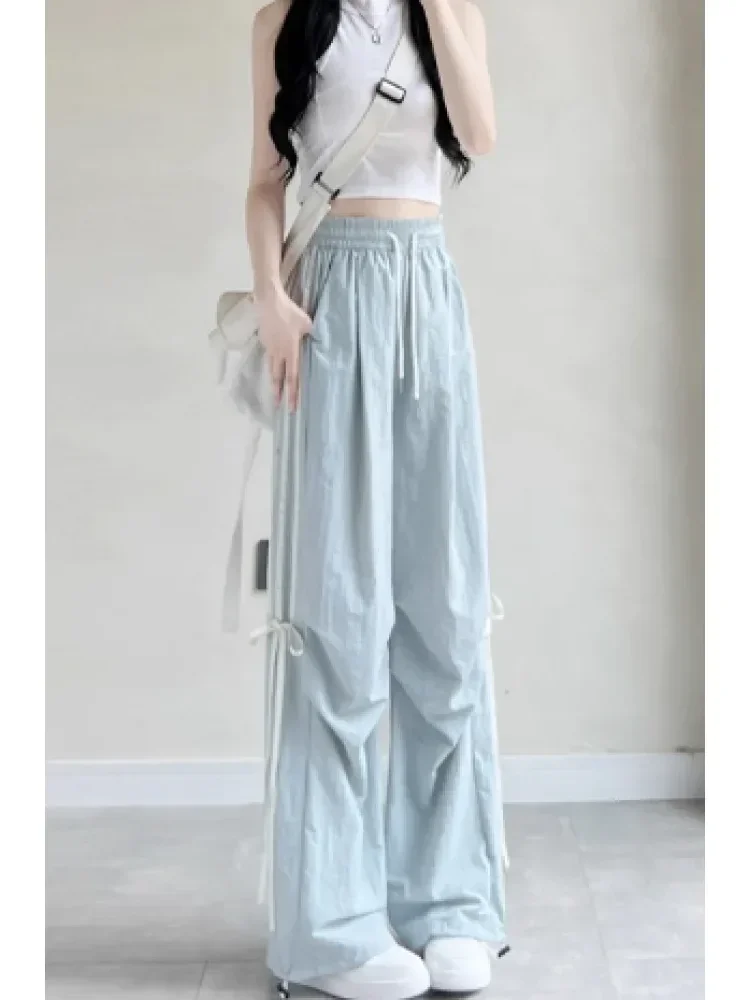 [READY STOCK]CHICMORE Celana kerajinan amerika musim gugur wanita baru pinggang tinggi longgar vertikal celana kaki lebar