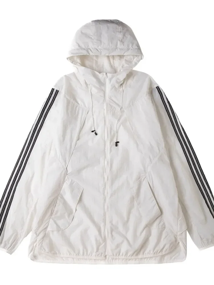 [DISKON KILAT]CHICMORE Atasan jaket pelindung panas sporty bergaris kasual lengan panjang untuk wanita lembut longgar unik gaya casual elegant