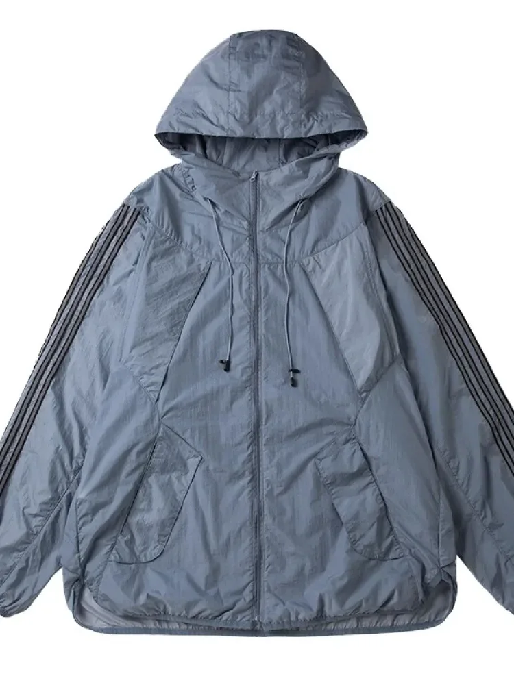 [DISKON KILAT]CHICMORE Atasan jaket pelindung panas sporty bergaris kasual lengan panjang untuk wanita lembut longgar unik gaya casual elegant