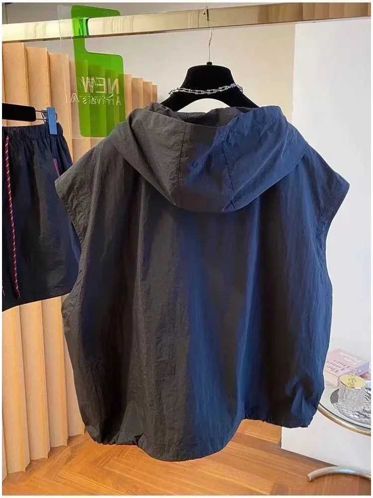 [READY STOCK]CHICMORE Atasan jaket rompi tanpa lengan kerah hooded dengan ritsleting bergaya korea