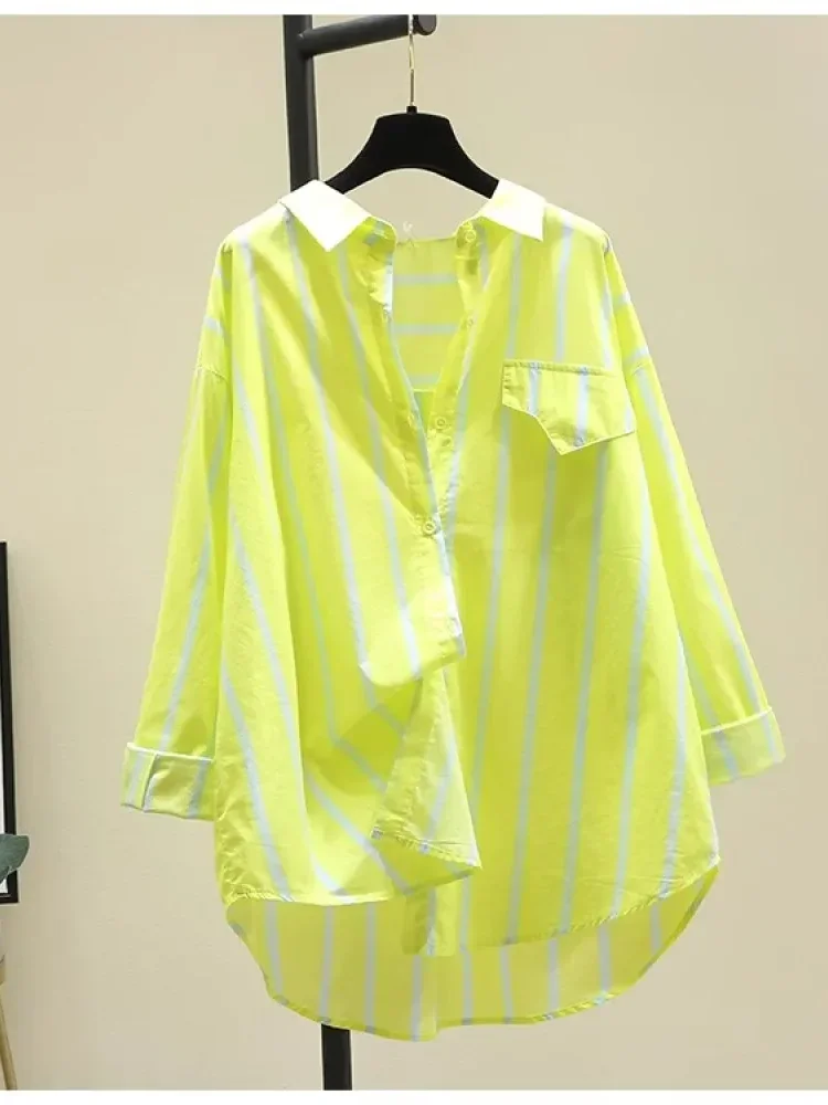 [NEW]CHICMORE Atasan kemeja bergaris versi korea baru lengan panjang untuk wanita