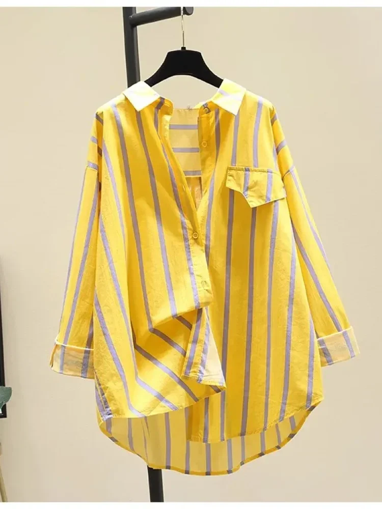 [NEW]CHICMORE Atasan kemeja bergaris versi korea baru lengan panjang untuk wanita