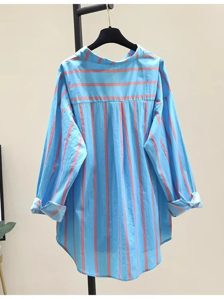 [NEW]CHICMORE Atasan kemeja bergaris versi korea baru lengan panjang untuk wanita