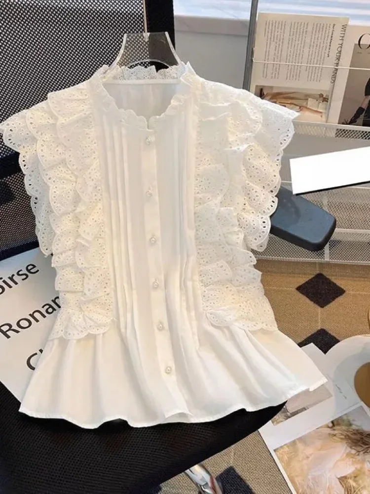 [READY STOCK]CHICMORE Atasan wanita kemeja putih cantik lengan pendek gaya modis