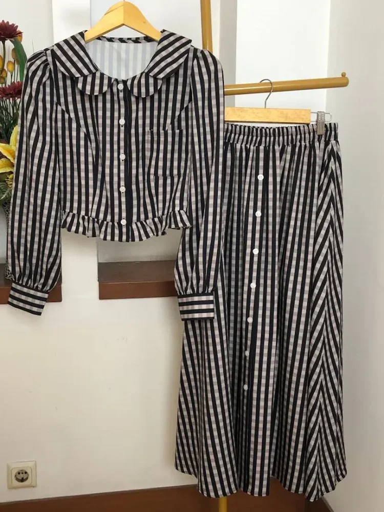 [NEW]CHICMORE Setelan modis atasan kemeja lengan panjang elegan dan rok pinggang tinggi gaya casual