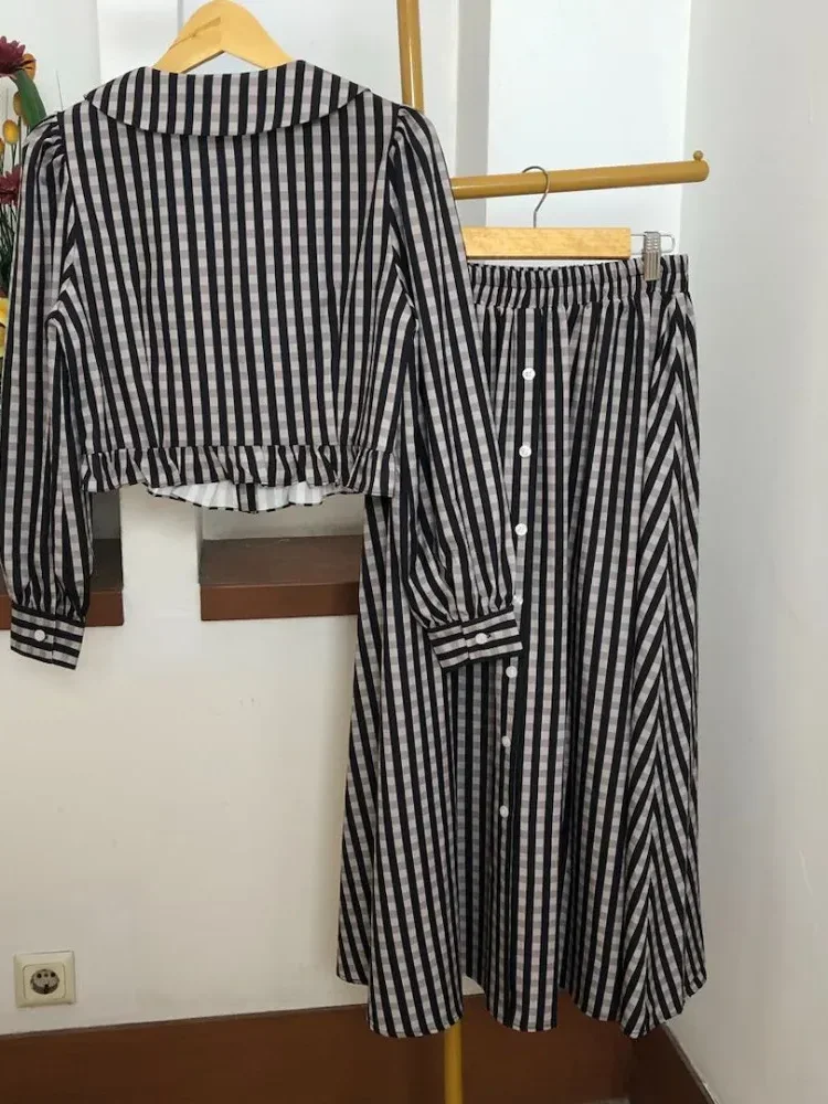 [NEW]CHICMORE Setelan modis atasan kemeja lengan panjang elegan dan rok pinggang tinggi gaya casual