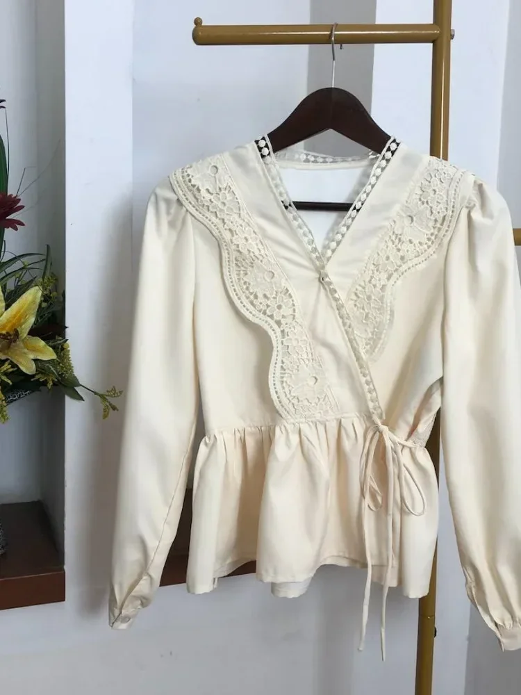 CHICMORE Atasan kemeja longgar warna hijau cantik kancing sebaris lengan panjang untuk wanita gaya retro