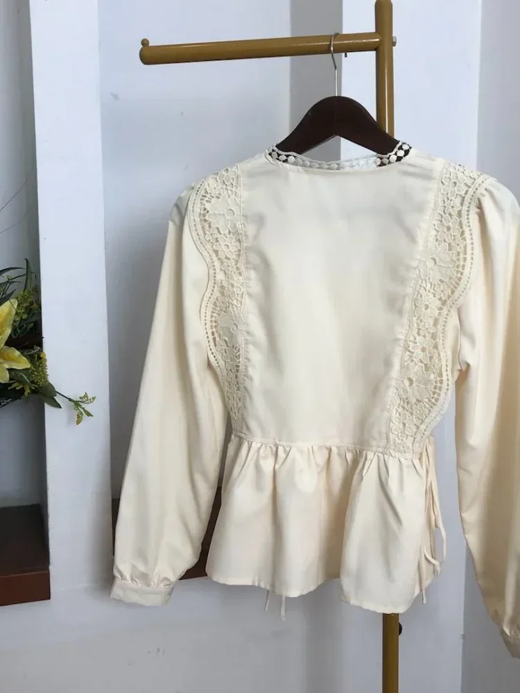 CHICMORE Atasan kemeja longgar warna hijau cantik kancing sebaris lengan panjang untuk wanita gaya retro