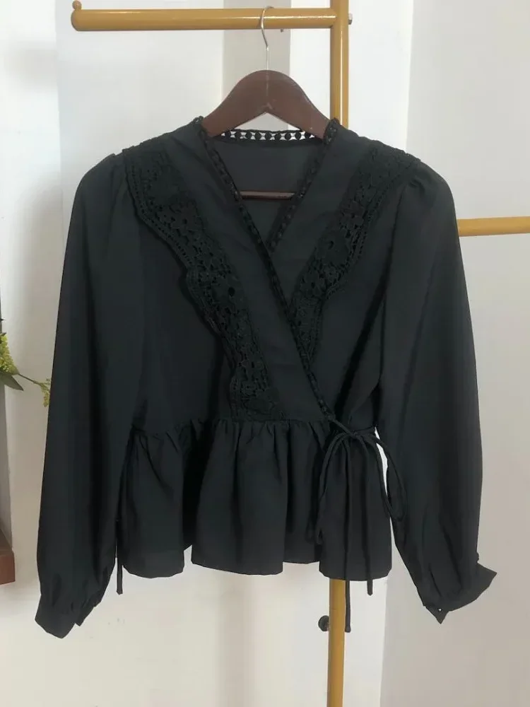 CHICMORE Atasan kemeja longgar warna hijau cantik kancing sebaris lengan panjang untuk wanita gaya retro