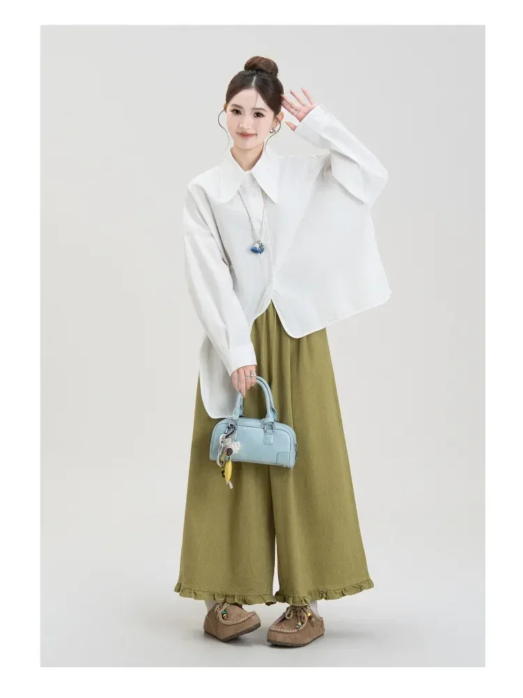 CHICMORE （hanya atasan tidak termasuk celana）atasan kemeja gaya kekinian dengan kancing sebaris dan lengan panjang