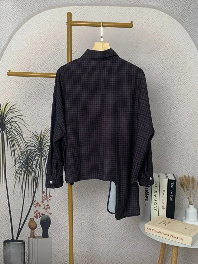 [NEW]CHICMORE Atasan lengan panjang kotak-kotak tidak teratur dengan desain modis