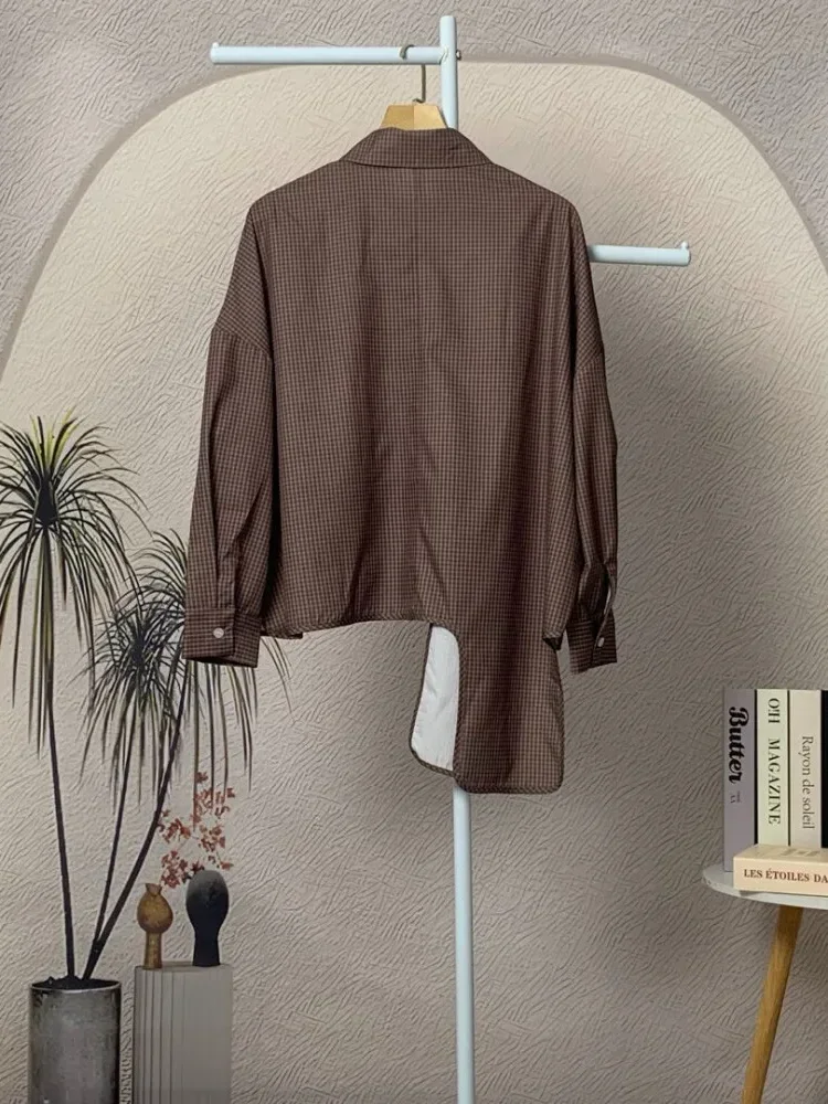 [NEW]CHICMORE Atasan lengan panjang kotak-kotak tidak teratur dengan desain modis