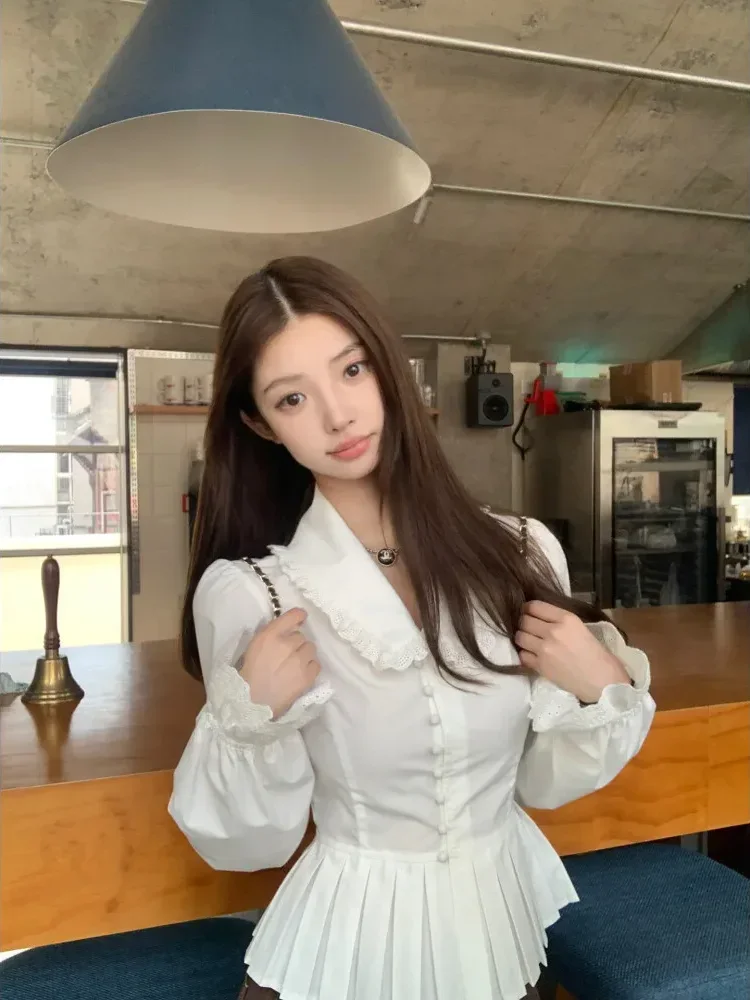 [READY STOCK]CHICMORE Atasan kemeja model lipit dengan kancing aktif sebaris bergaya elegan baru warna solid