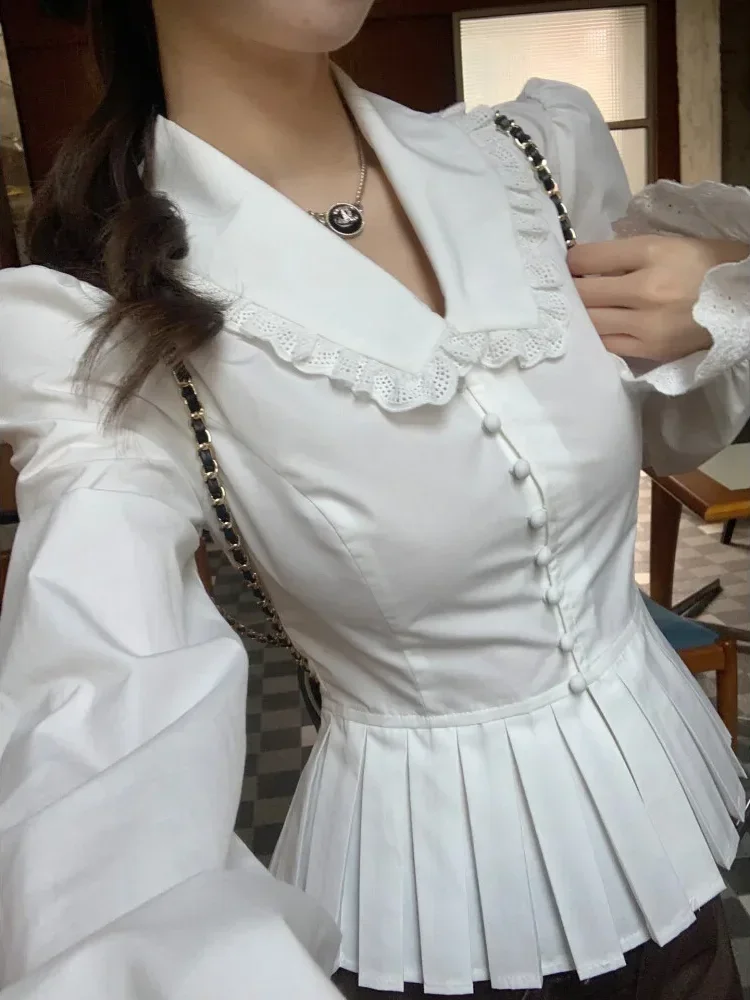 [READY STOCK]CHICMORE Atasan kemeja model lipit dengan kancing aktif sebaris bergaya elegan baru warna solid