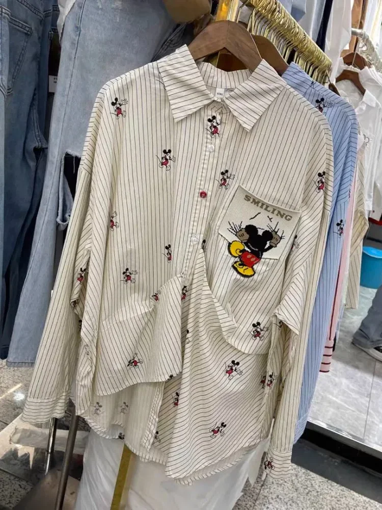 CHICMORE Atasan lengan panjang gaya kasual untuk wanita dengan motif garis-garis kekinian