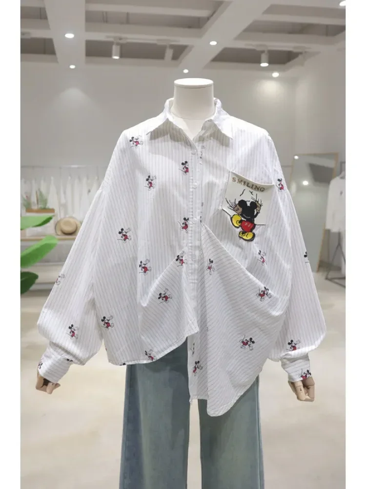 CHICMORE Atasan lengan panjang gaya kasual untuk wanita dengan motif garis-garis kekinian