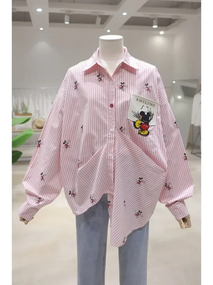 CHICMORE Atasan lengan panjang gaya kasual untuk wanita dengan motif garis-garis kekinian