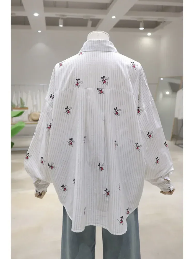 CHICMORE Atasan lengan panjang gaya kasual untuk wanita dengan motif garis-garis kekinian