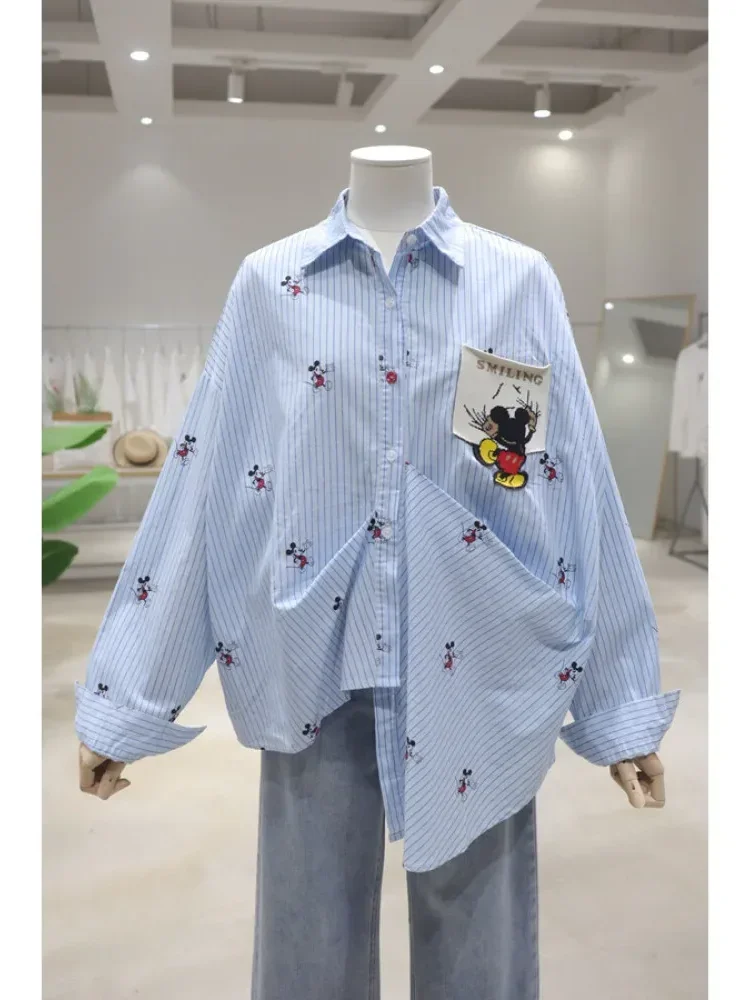 CHICMORE Atasan lengan panjang gaya kasual untuk wanita dengan motif garis-garis kekinian
