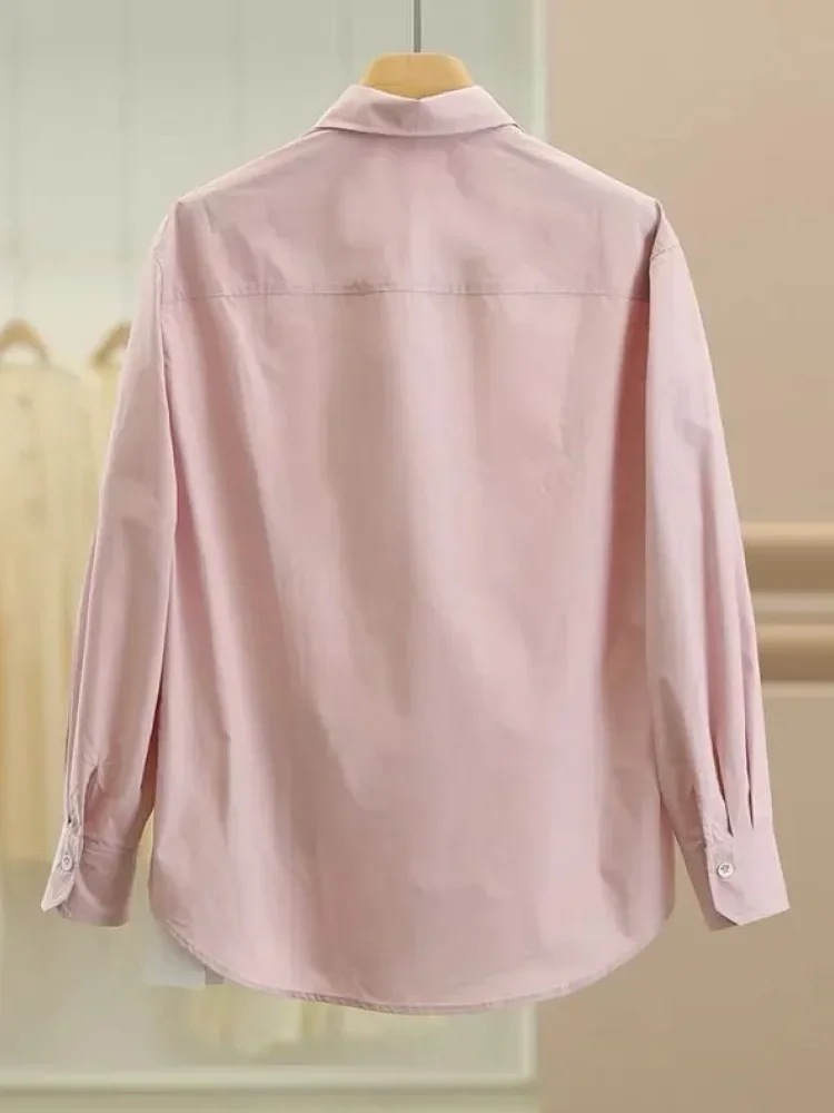 CHICMORE Atasan kemeja kancing sebaris kerah polo motif cetak gaya kekinian terbaru untuk wanita
