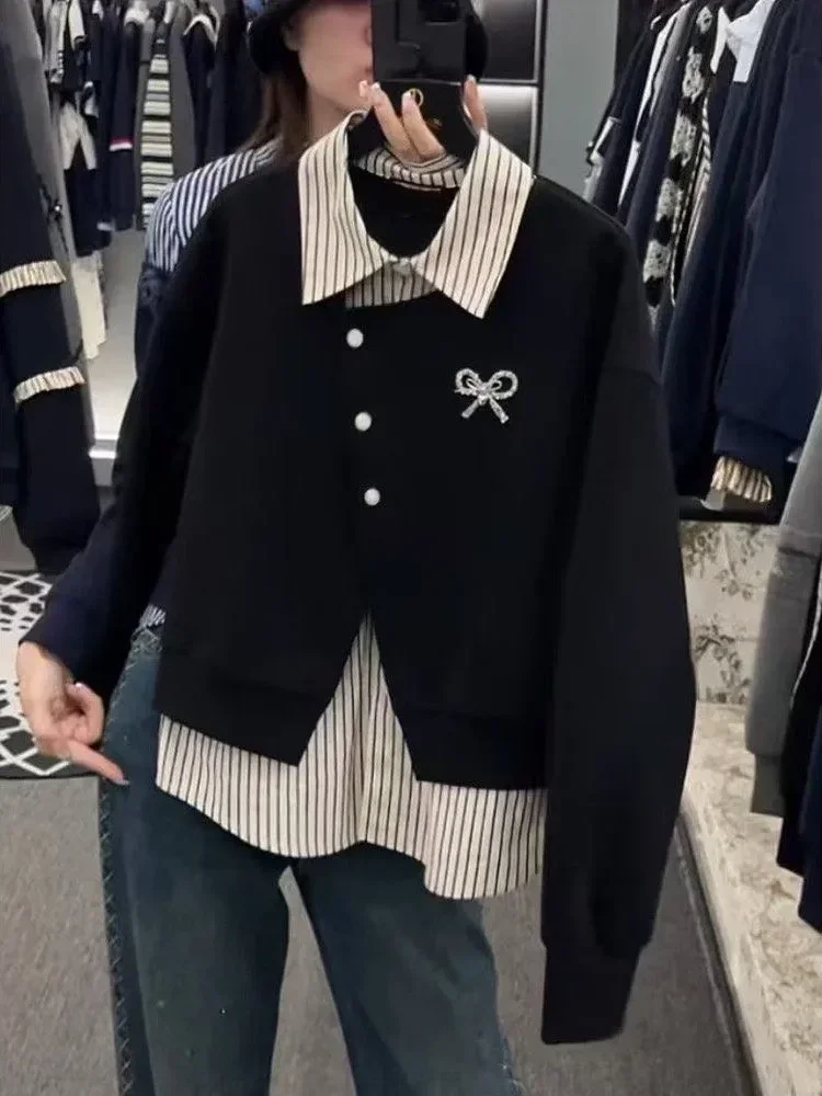 CHICMORE Kemeja lengan panjang dengan desain fashion dan efek dua potong