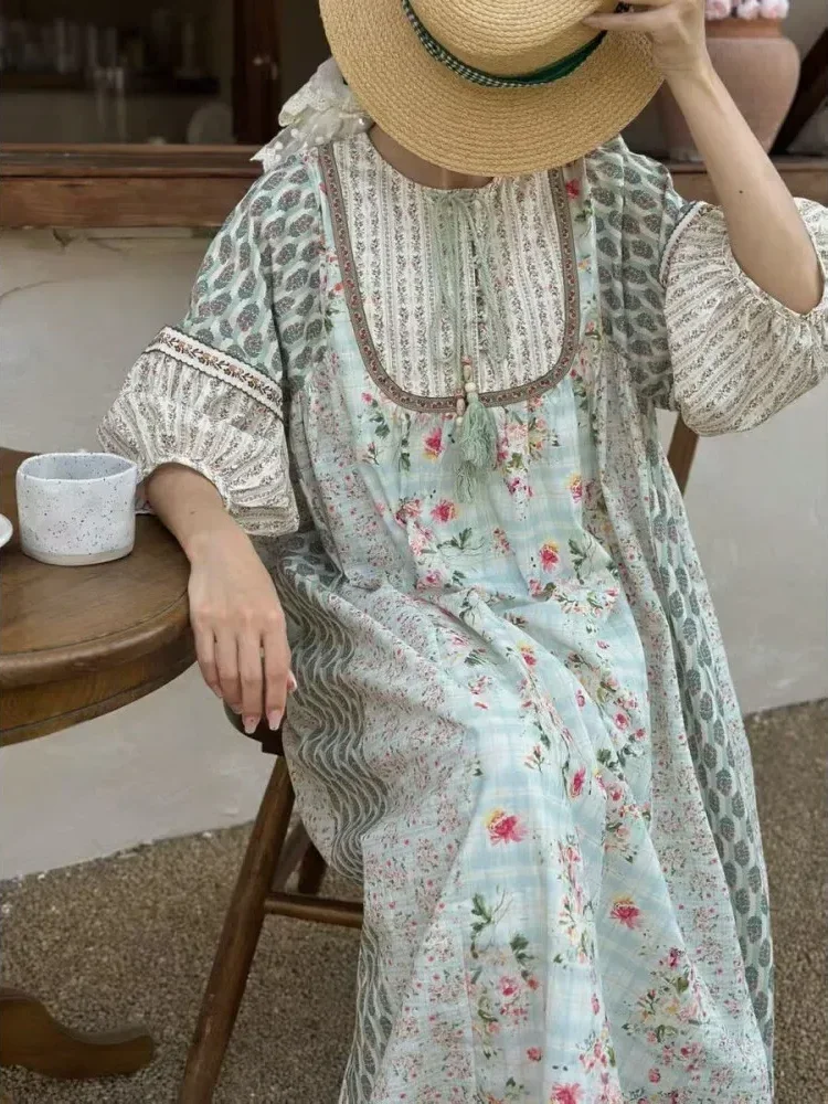 [READY STOCK]CHICMORE Gaun wanita gaya istana motif bunga vintage berlengan balon tiga perempat untuk wanita muda