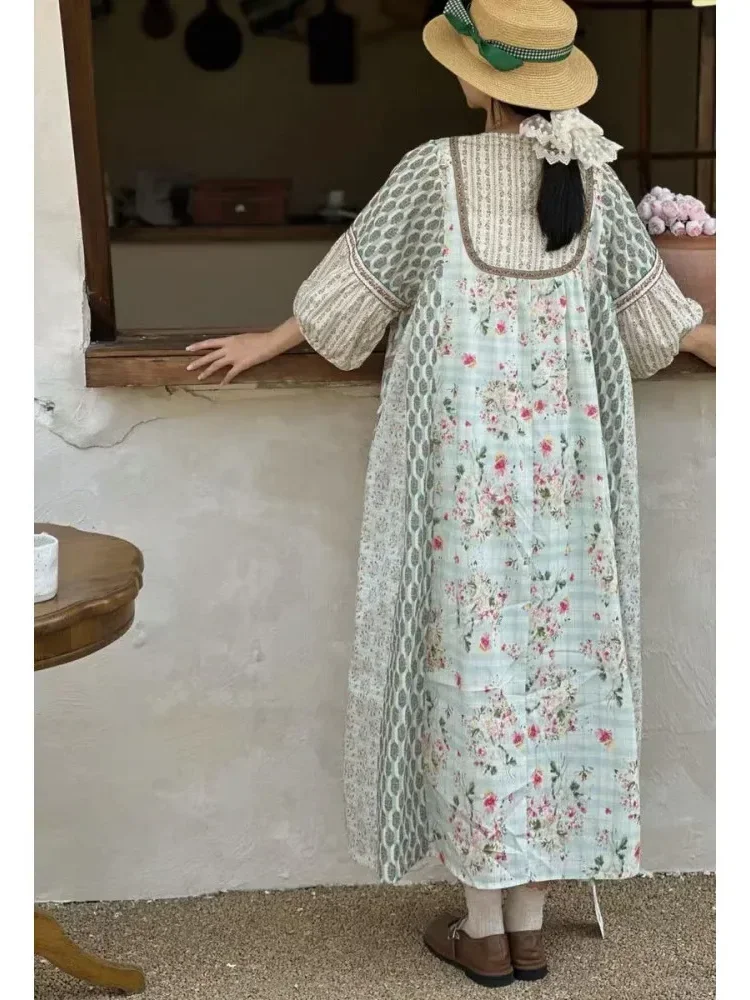 [READY STOCK]CHICMORE Gaun wanita gaya istana motif bunga vintage berlengan balon tiga perempat untuk wanita muda