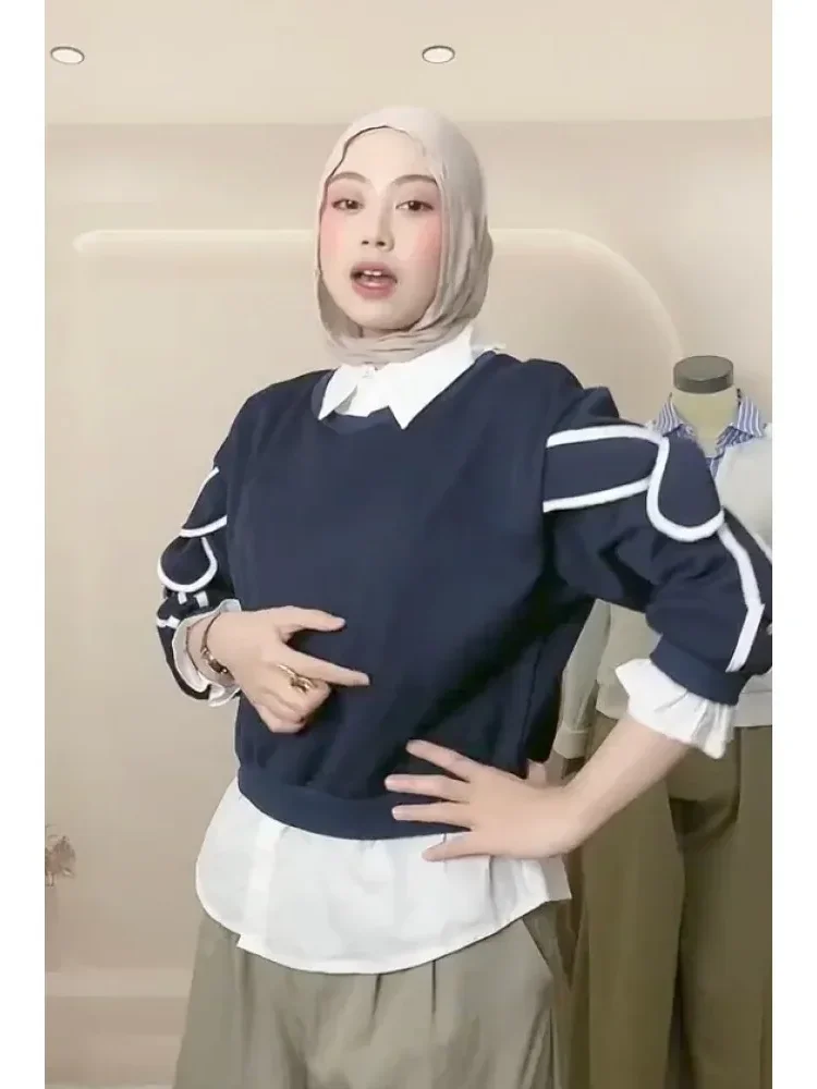 CHICMORE Atasan gaya manis lengan panjang model pita besar cocok untuk wanita