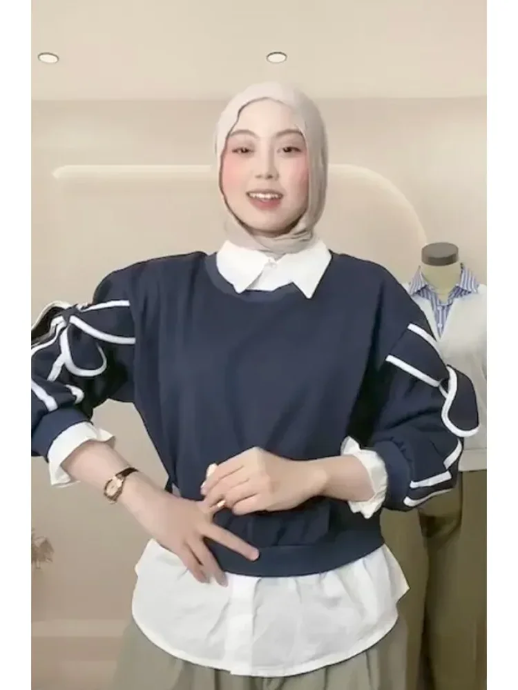 CHICMORE Atasan gaya manis lengan panjang model pita besar cocok untuk wanita
