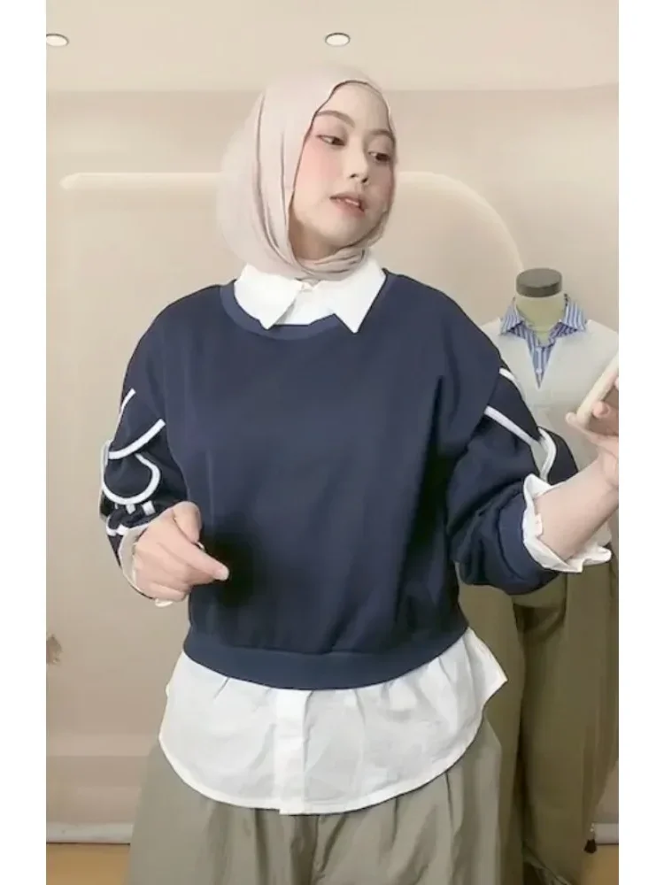CHICMORE Atasan gaya manis lengan panjang model pita besar cocok untuk wanita