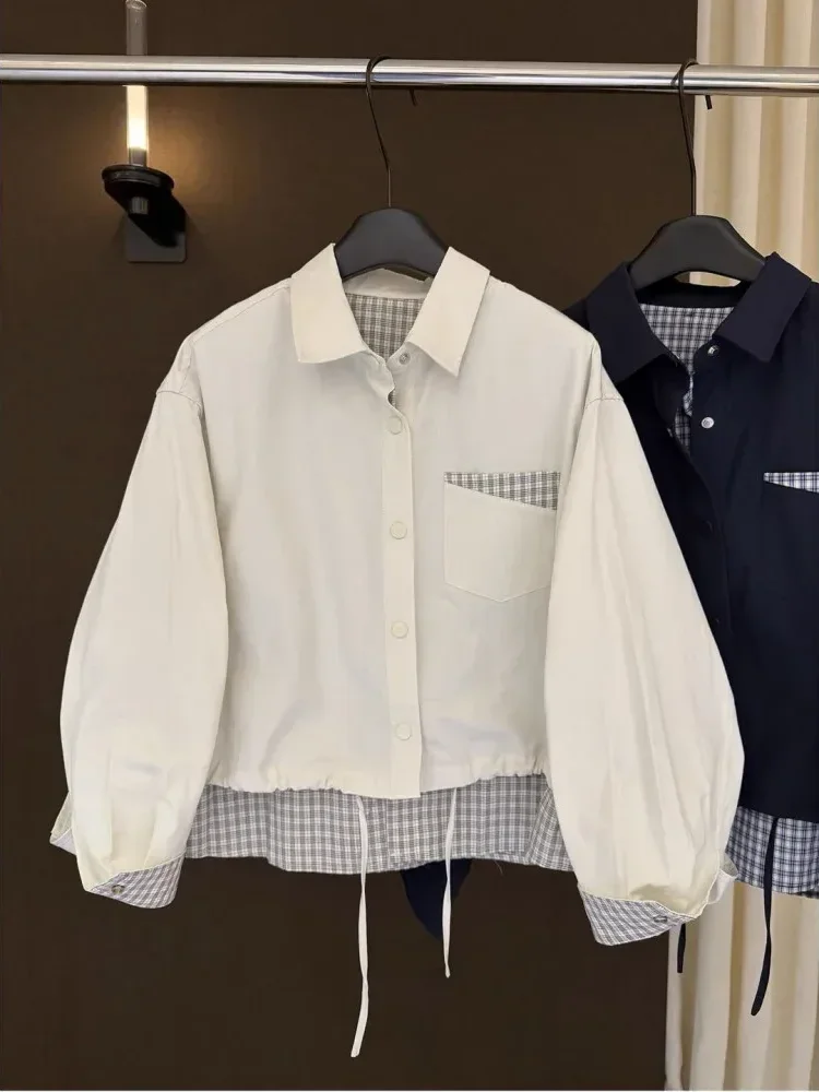 [NEW]CHICMORE Kemeja wanita lengan panjang model terbaru dengan kerah polo motif kombinasi kekinian