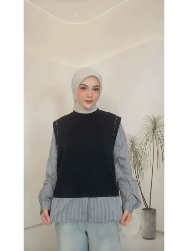 [DISKON KILAT]CHICMORE Atasan kemeja lengan panjang berkerah bulat dengan kombinasi warna
