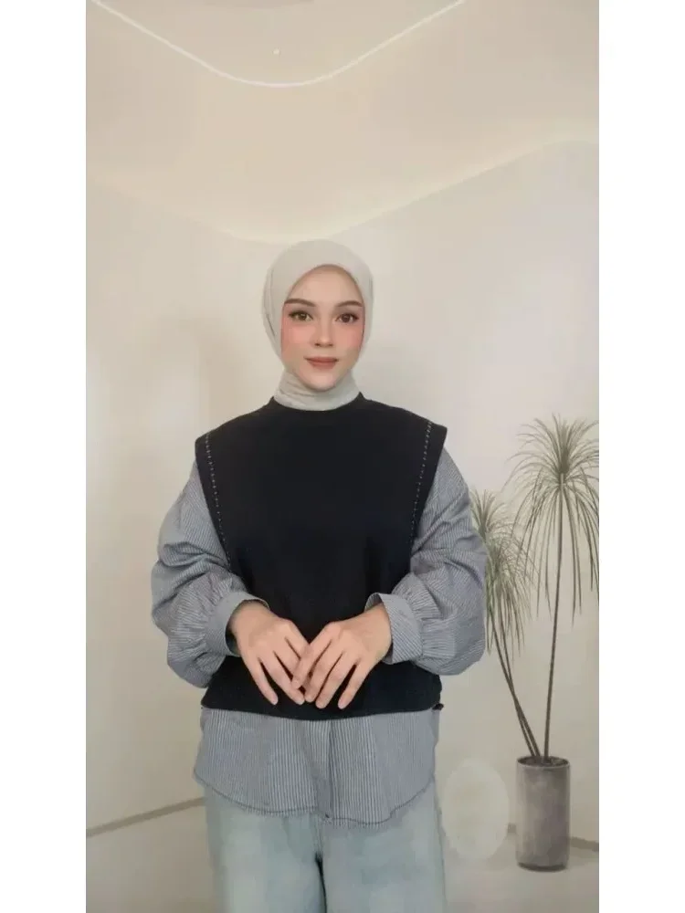 [DISKON KILAT]CHICMORE Atasan kemeja lengan panjang berkerah bulat dengan kombinasi warna