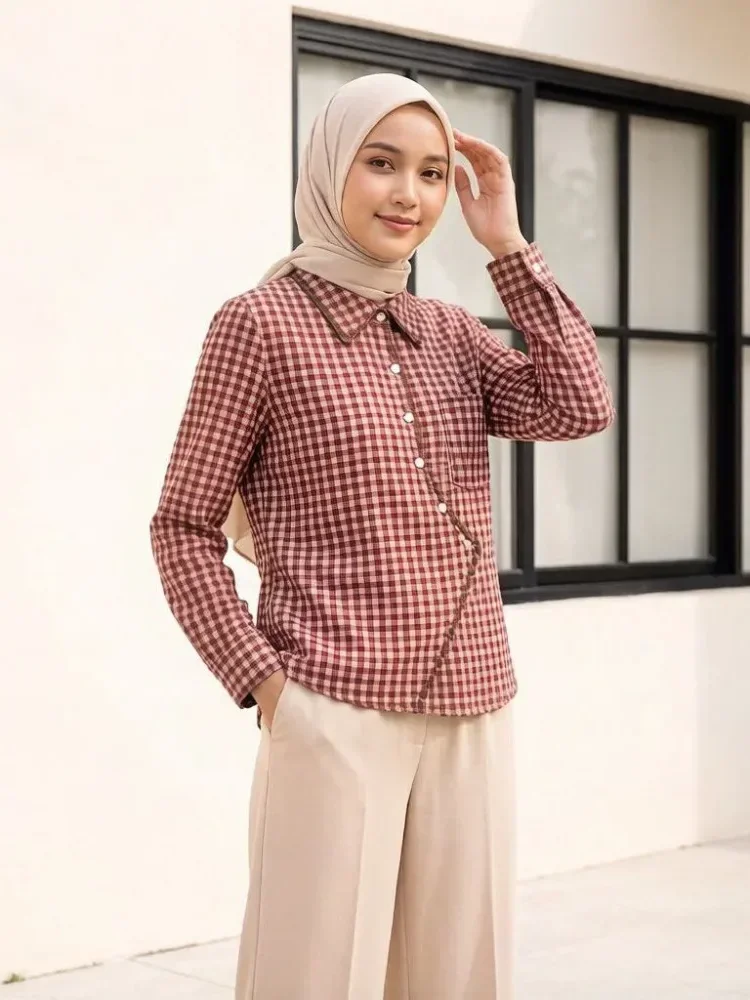 [DISKON KILAT]CHICMORE Atasan kemeja mode baru lengan panjang gaya populer wanita