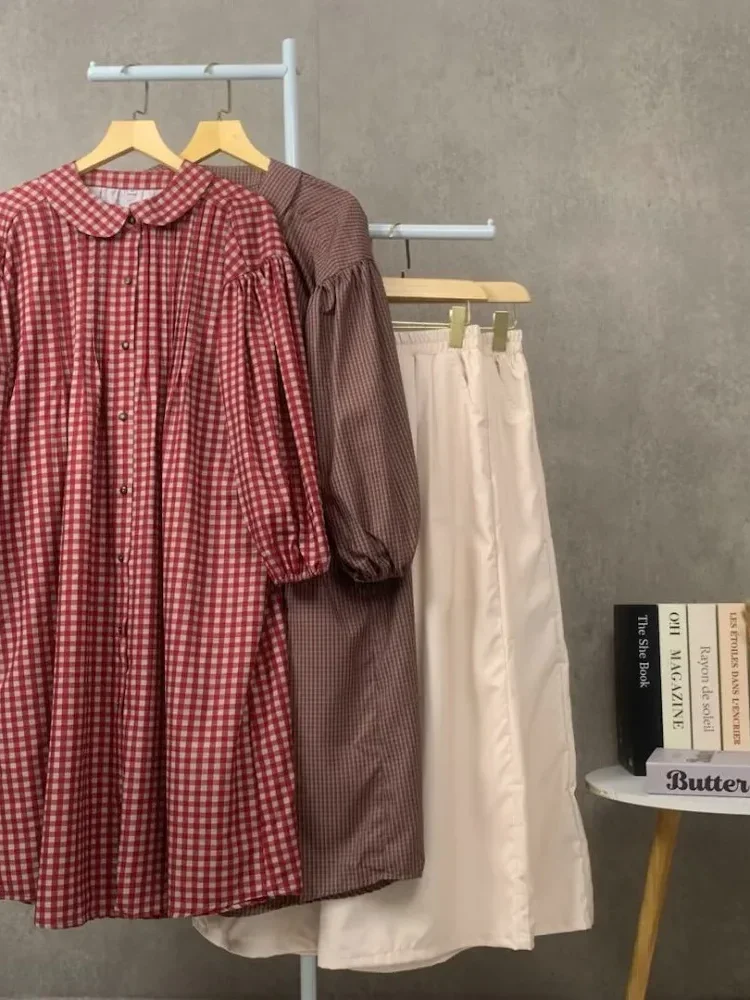 CHICMORE Set dua potong panjang wanita termasuk kemeja kotak-kotak dan celana panjang dalam dua warna