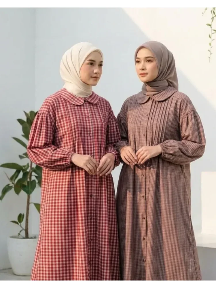 CHICMORE Set dua potong panjang wanita termasuk kemeja kotak-kotak dan celana panjang dalam dua warna