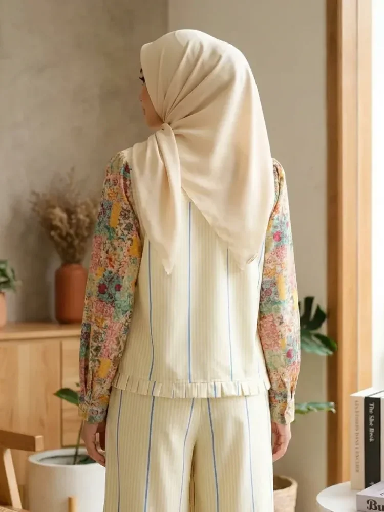 [READY STOCK]CHICMORE Setelan lengan panjang baru, atasan dengan motif bordir dekoratif, celana panjang lebar