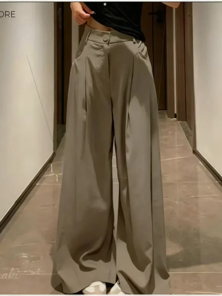 [DISKON KILAT]CHICMORE Celana wanita pinggang tinggi ramping lurus gaya kasual kaki lebar