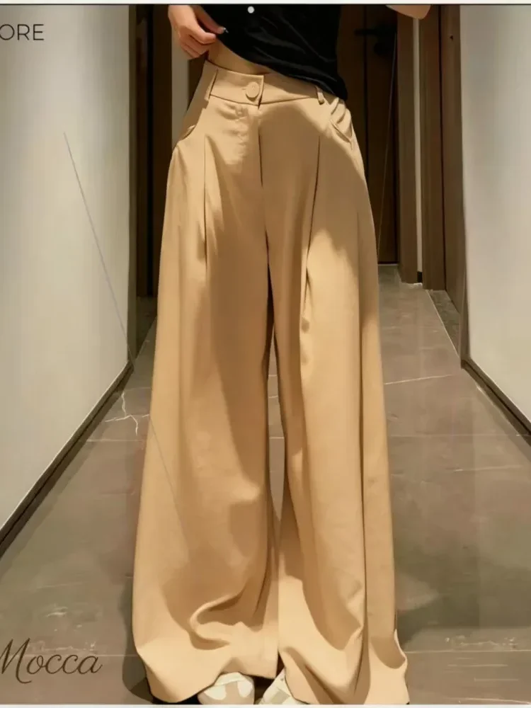 [DISKON KILAT]CHICMORE Celana wanita pinggang tinggi ramping lurus gaya kasual kaki lebar