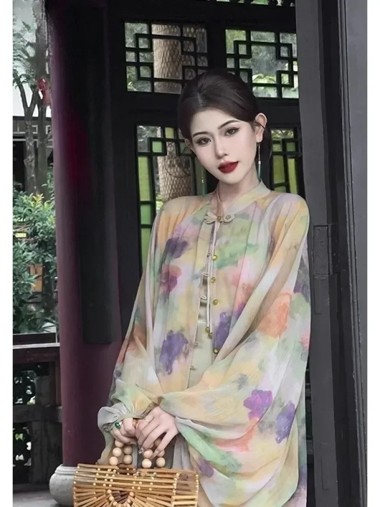 [DISKON KILAT]CHICMORE Setelan dua potong elegan motif retro dengan lengan panjang gaya cina baru