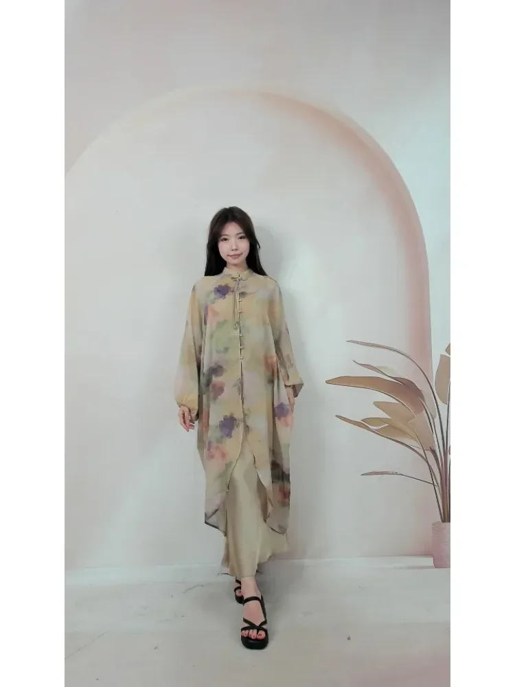 [DISKON KILAT]CHICMORE Setelan dua potong elegan motif retro dengan lengan panjang gaya cina baru
