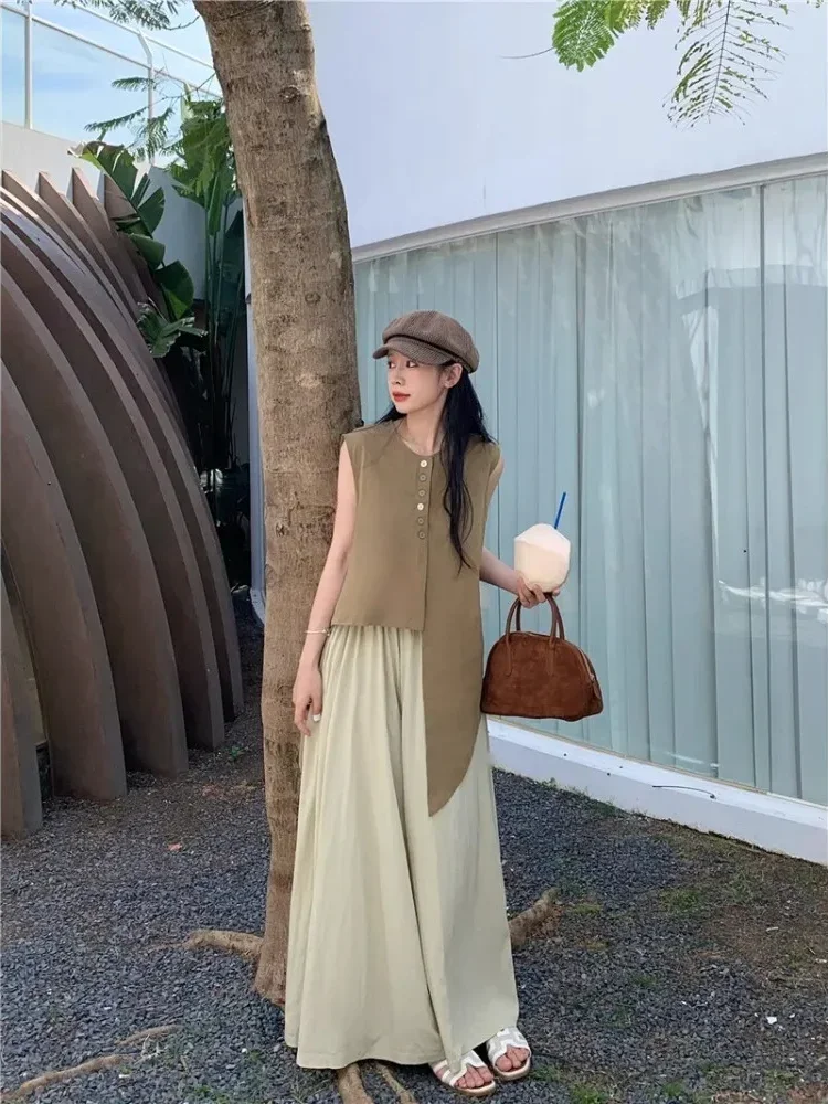 [NEW]CHICMORE Setelan wanita dua potong kekinian tanpa lengan dengan celana panjang kaki lebar