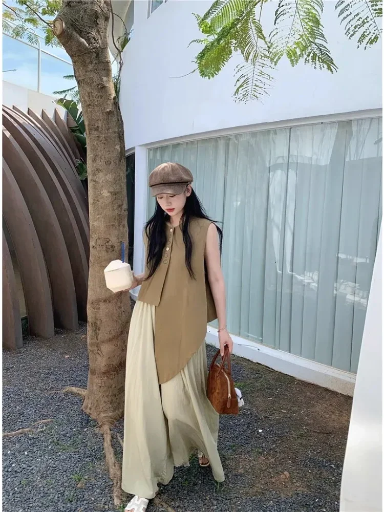 [NEW]CHICMORE Setelan wanita dua potong kekinian tanpa lengan dengan celana panjang kaki lebar