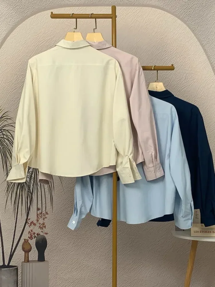 [DISKON KILAT]CHICMORE Kemeja wanita longgar lengan panjang warna solid bordir motif lucu
