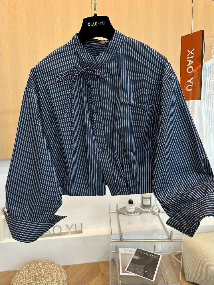 [CUCI GUDANG]CHICMORE Atasan blouse gaya kasual lengan panjang longgar  motif garis-garis untuk wanita