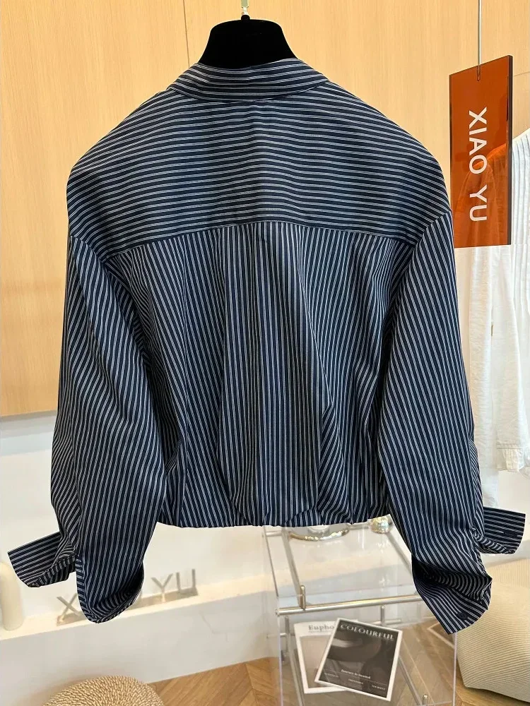 [CUCI GUDANG]CHICMORE Atasan blouse gaya kasual lengan panjang longgar  motif garis-garis untuk wanita