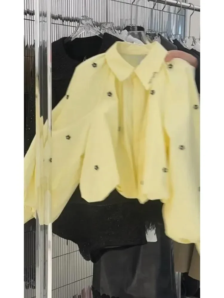 [NEW]CHICMORE Atasan kemeja wanita pendek desain bunga lengan panjang gaya retro